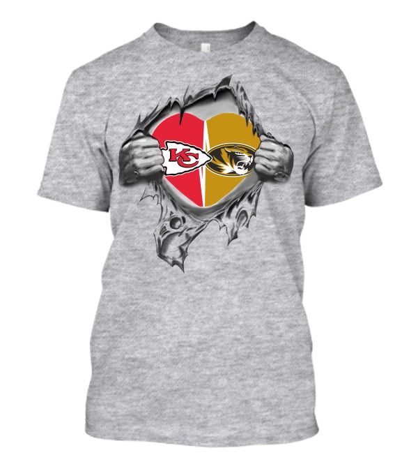 Kansas City Chiefs Missouri Tigers Heart Symbol Connection T-Shirt