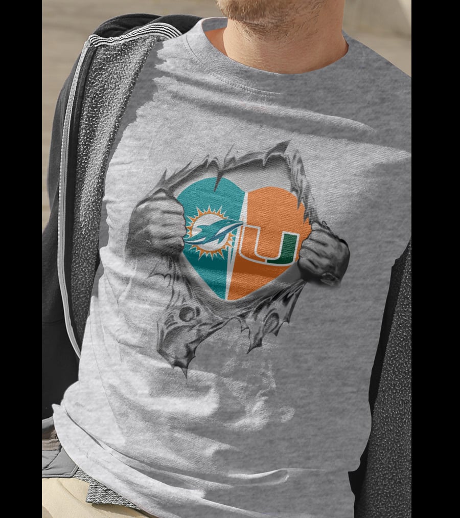 Miami Dolphins And Hurricanes Logos Heart Design It's In My Heart T-Shirt