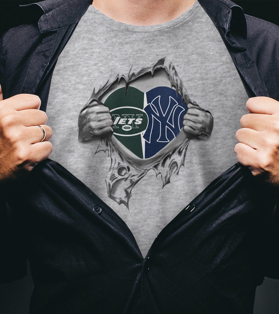 New York Jets Yankees Heart Symbol Logo Fusion T-Shirt