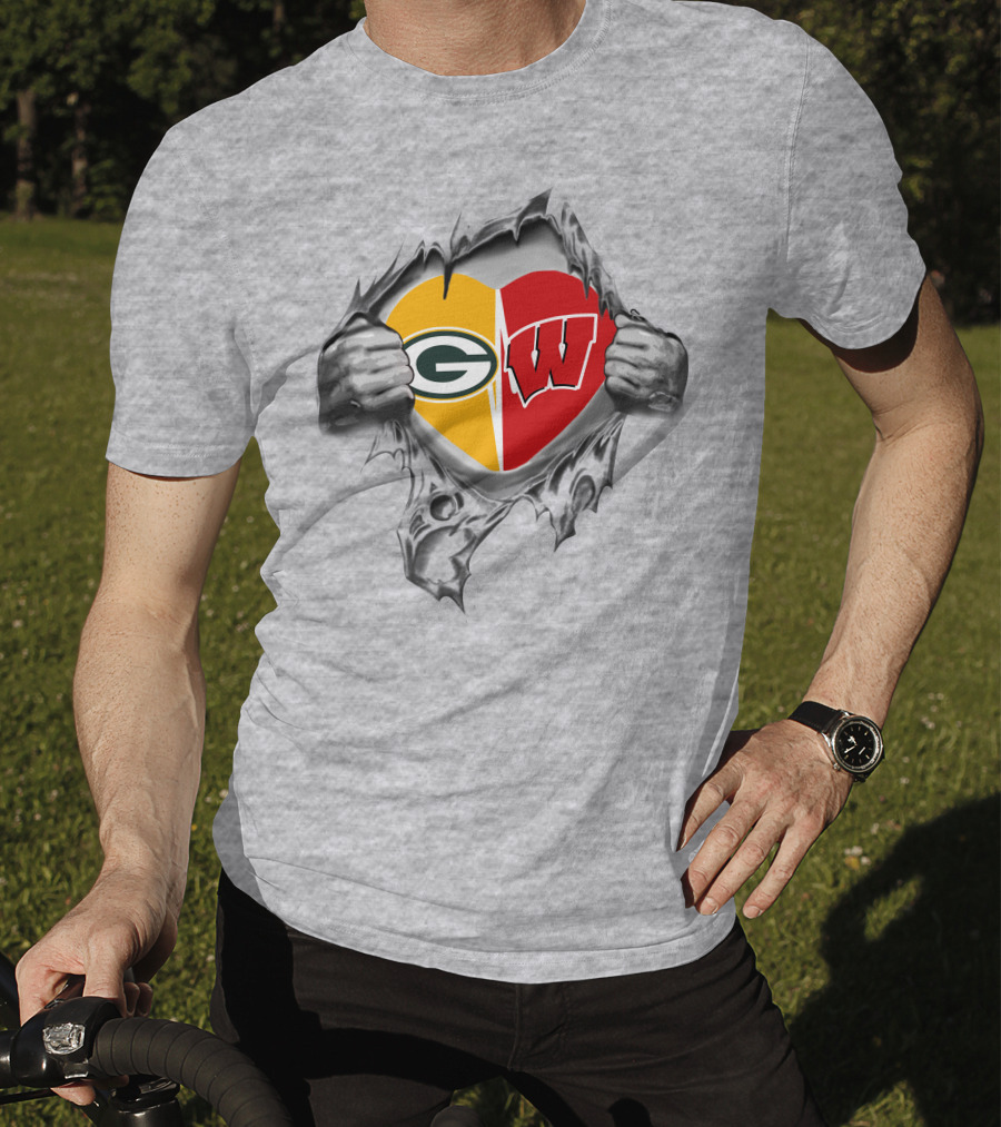 Packers Badgers Heart Logos United In My Heart T-Shirt