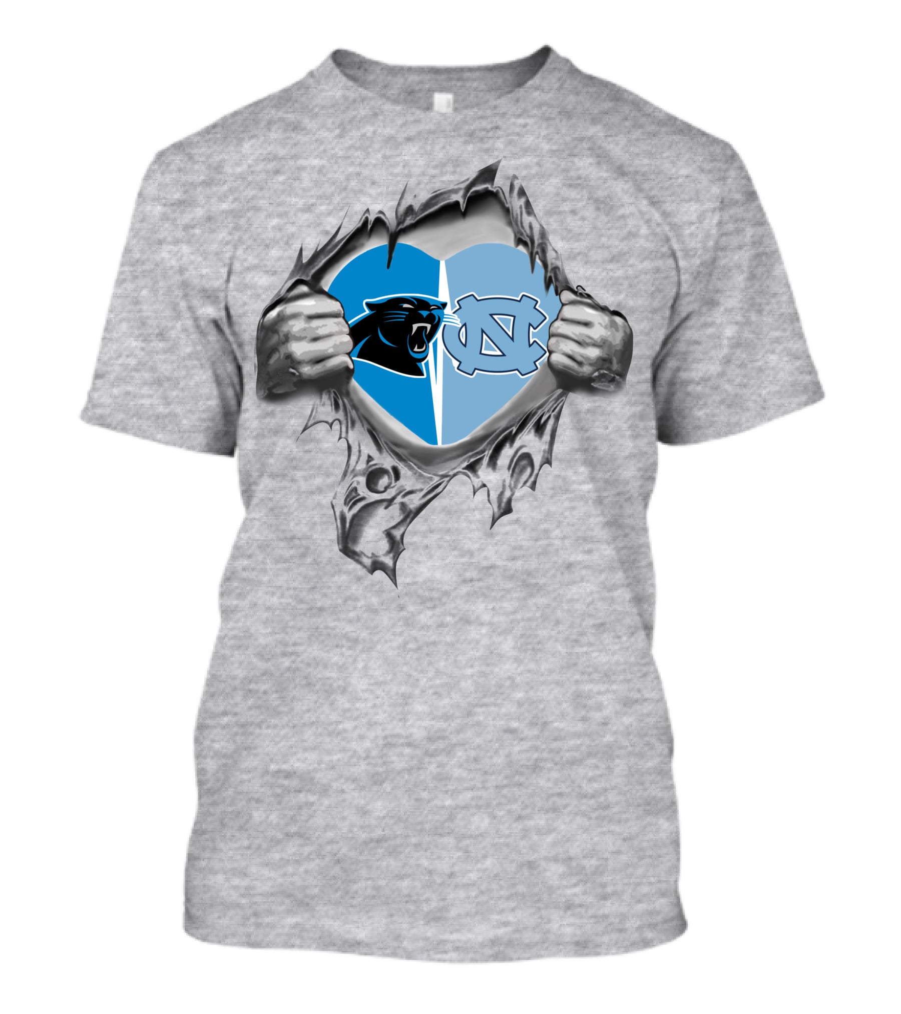 Panthers Tar Heels Heart Ripped Open T-Shirt