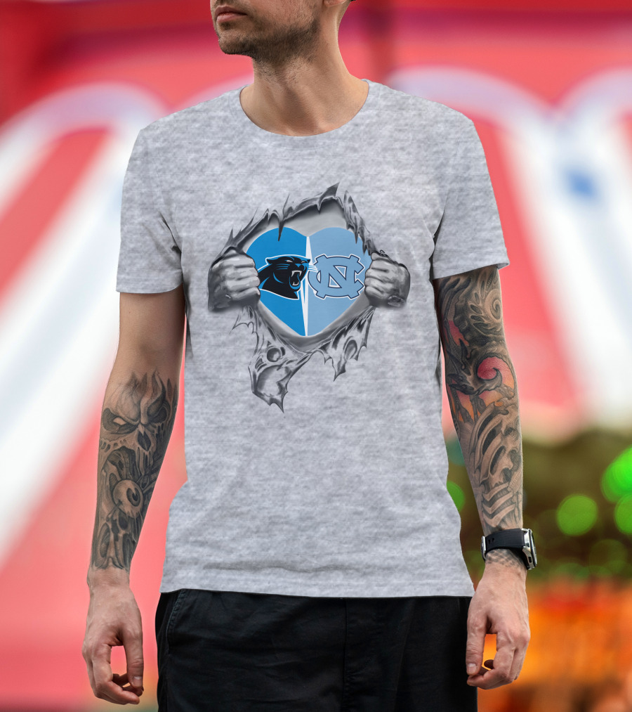 Panthers Tar Heels Heart Ripped Open T-Shirt