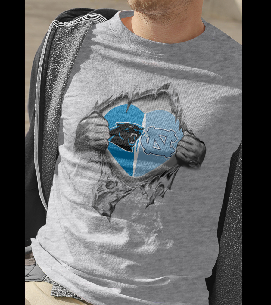 Panthers Tar Heels Heart Ripped Open T-Shirt