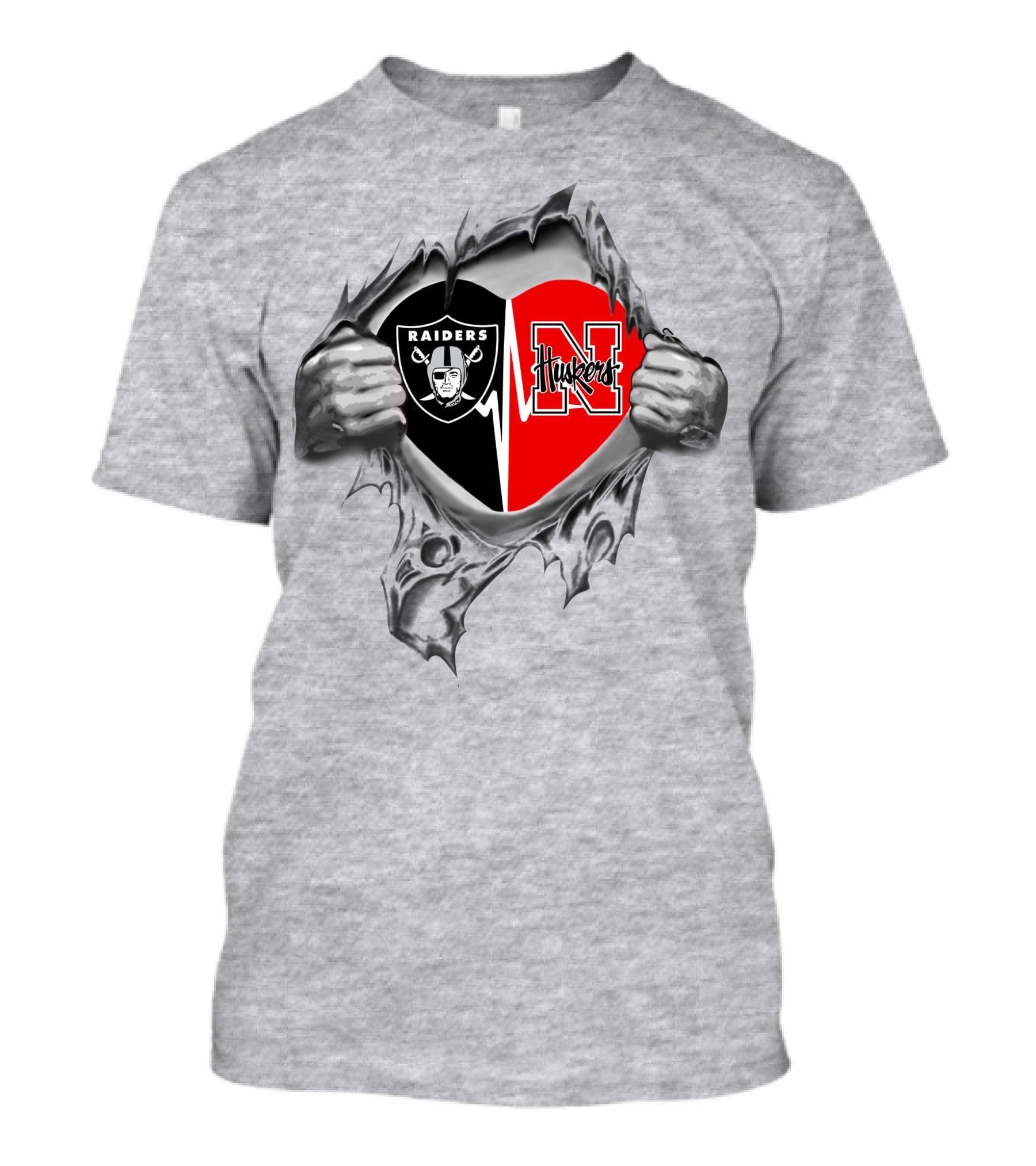 Raiders Huskers Heart Design With Torn Fabric T-Shirt