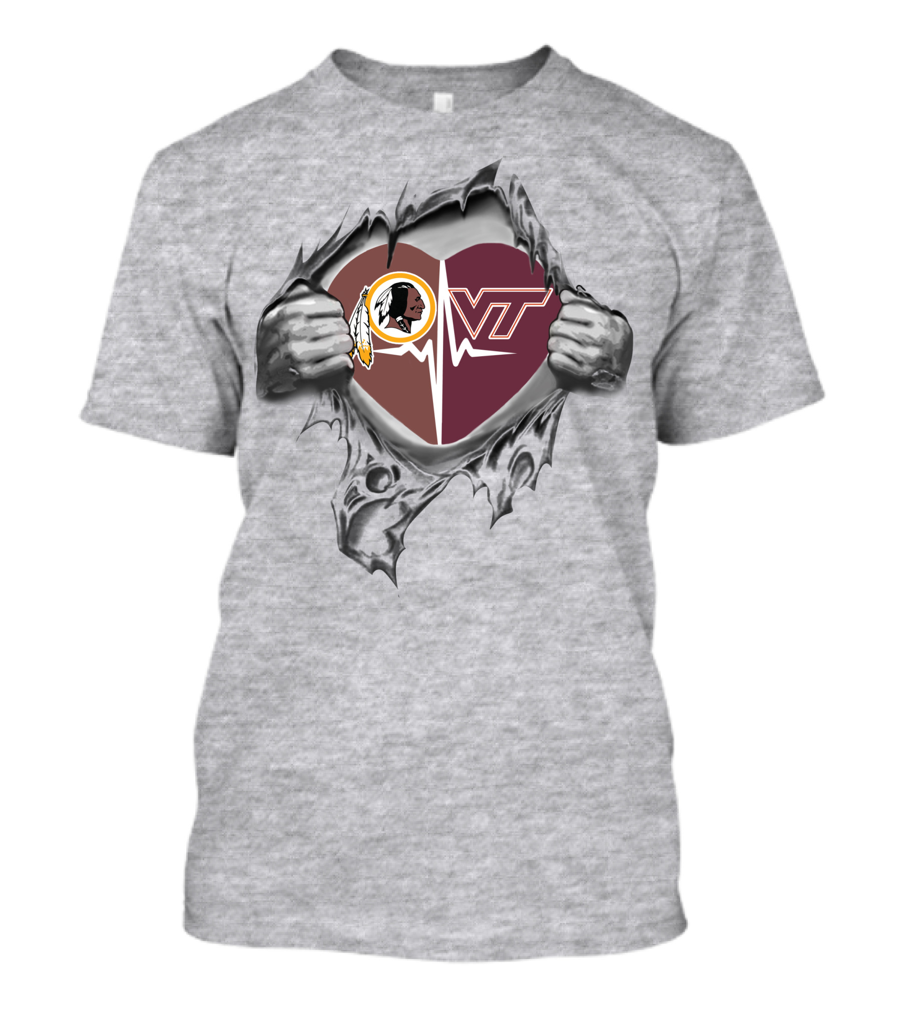 Redskins Hokies Heartbeat Logo Passion T-Shirt