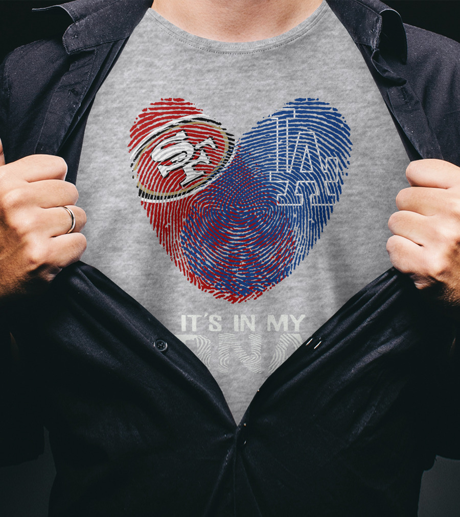 49ers Dodgers Heart Fingerprint It's In My Dna T-Shirt