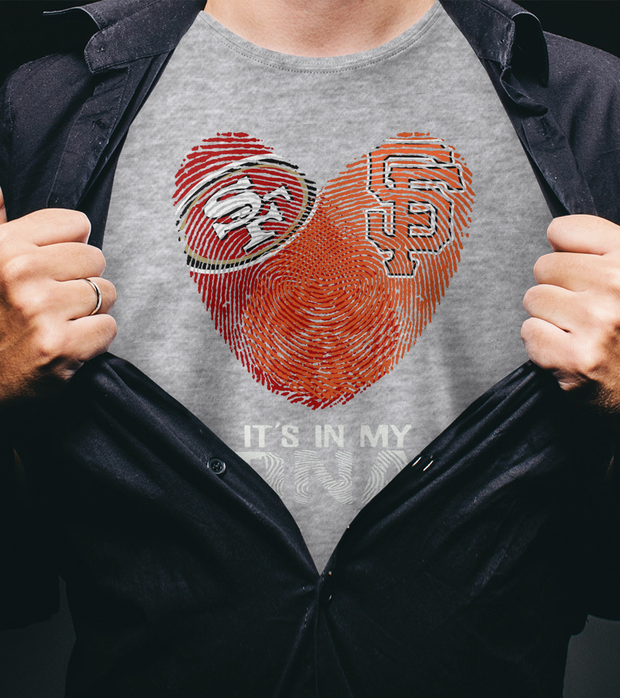 49ers Giants Heart Fingerprint It's In My Dna T-Shirt