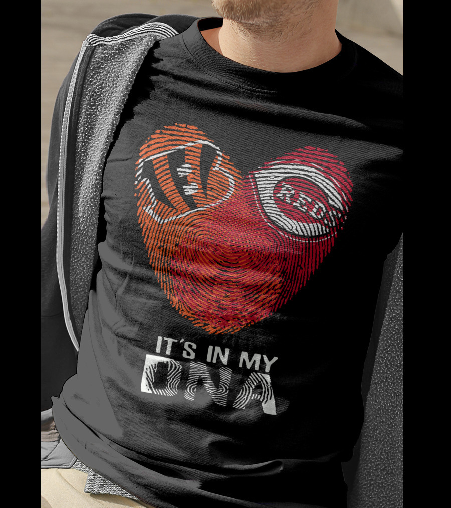 Bengals Reds Heart Fingerprint It's In My DNA T-Shirt