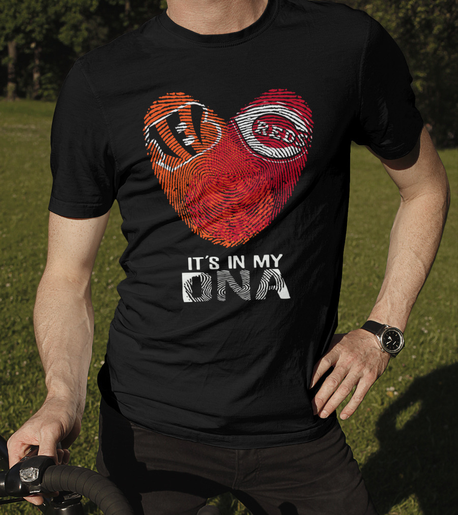 Bengals Reds Heart Fingerprint It's In My DNA T-Shirt