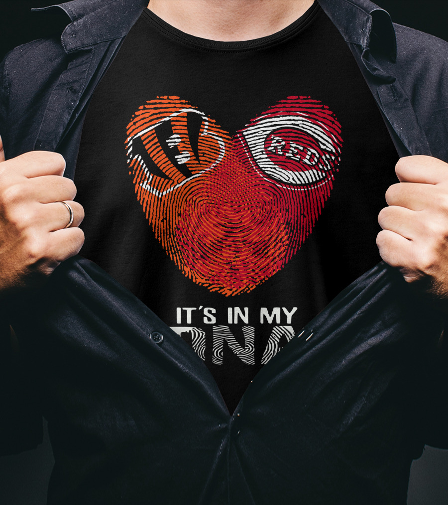 Bengals Reds Heart Fingerprint It's In My DNA T-Shirt