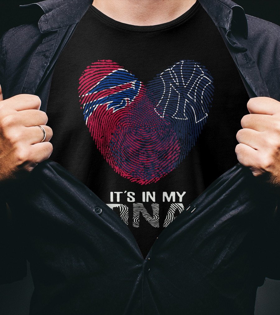 Bills Yankees Fingerprint Heart It's In My DNA T-Shirt