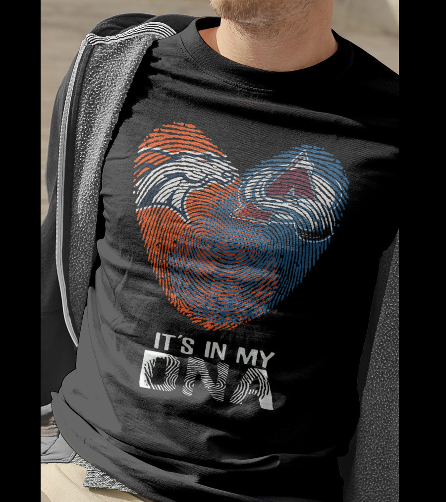 Broncos Avalanche Heart It's In My Dna Fingerprint T-Shirt