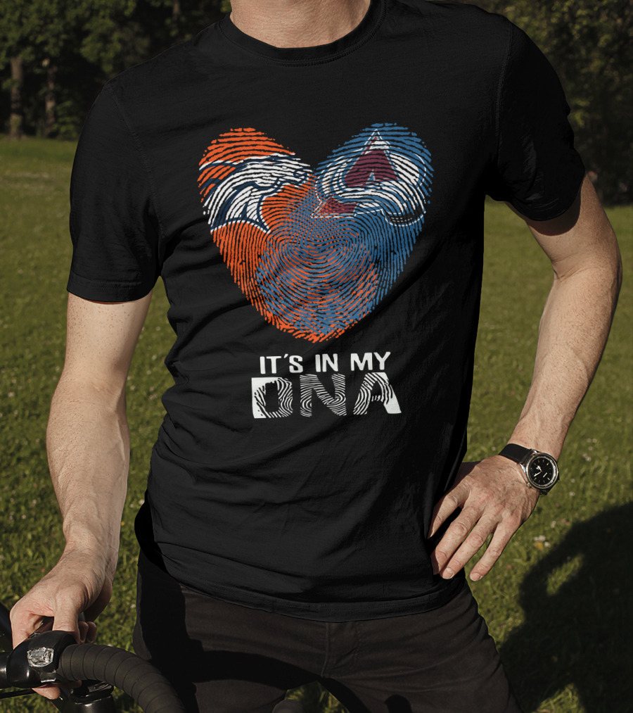 Broncos Avalanche Heart It's In My Dna Fingerprint T-Shirt