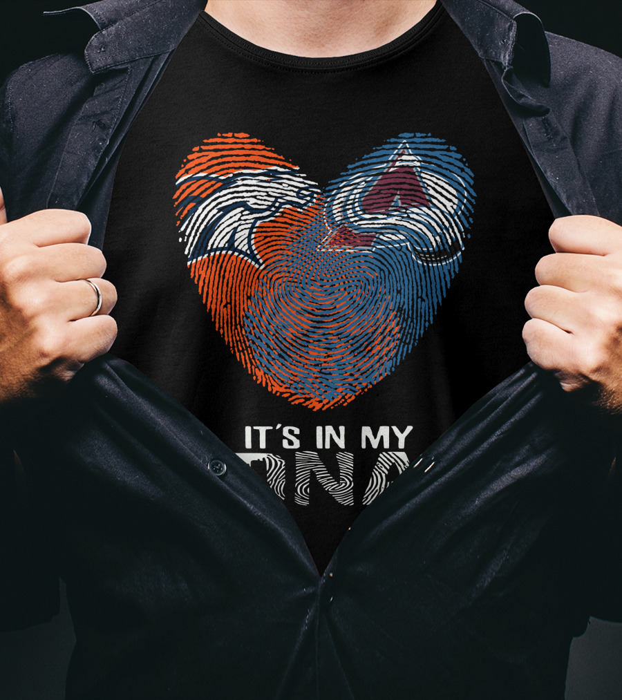 Broncos Avalanche Heart It's In My Dna Fingerprint T-Shirt