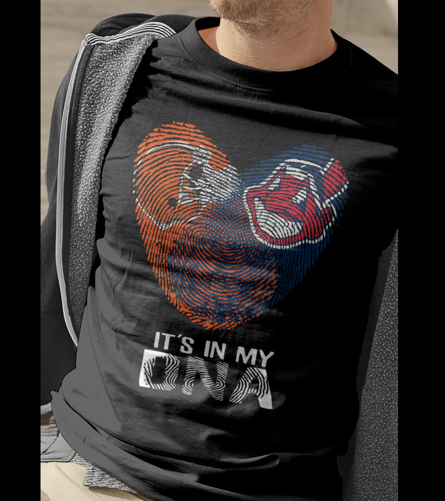 Browns Indians It's In My DNA Football Helmet And Team Logo Fingerprint T-Shirt