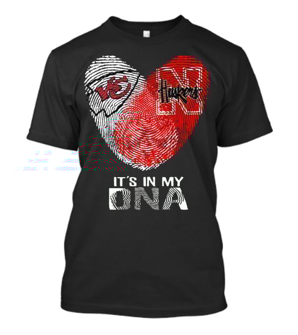 Chiefs Huskers It's In My Dna Fingerprint Heart T-Shirt