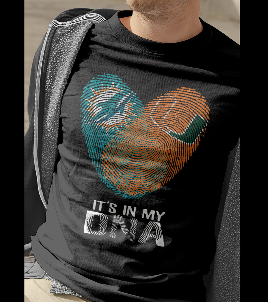 Dolphins Hurricanes It's In My DNA Fingerprint Heart Brandsymbol T-Shirt