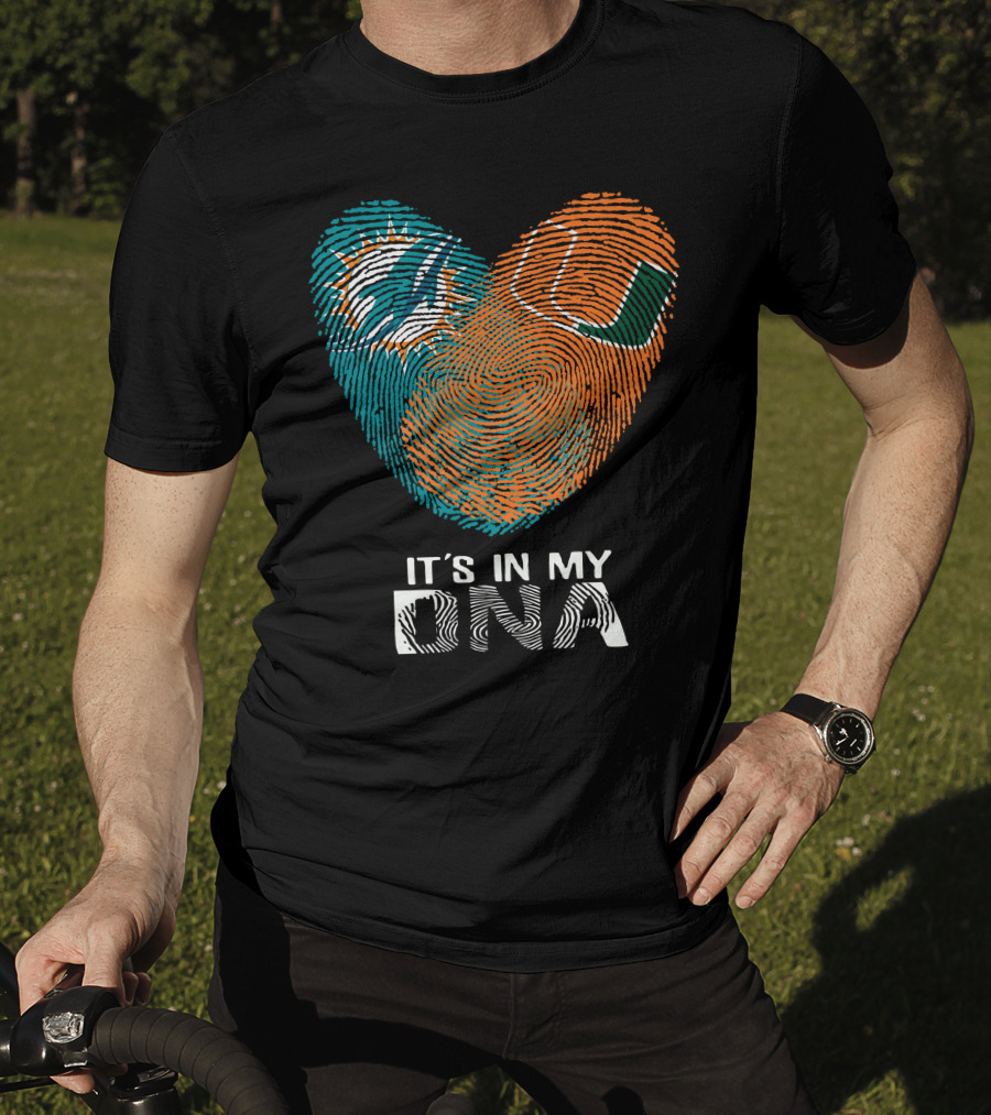 Dolphins Hurricanes It's In My DNA Fingerprint Heart Brandsymbol T-Shirt