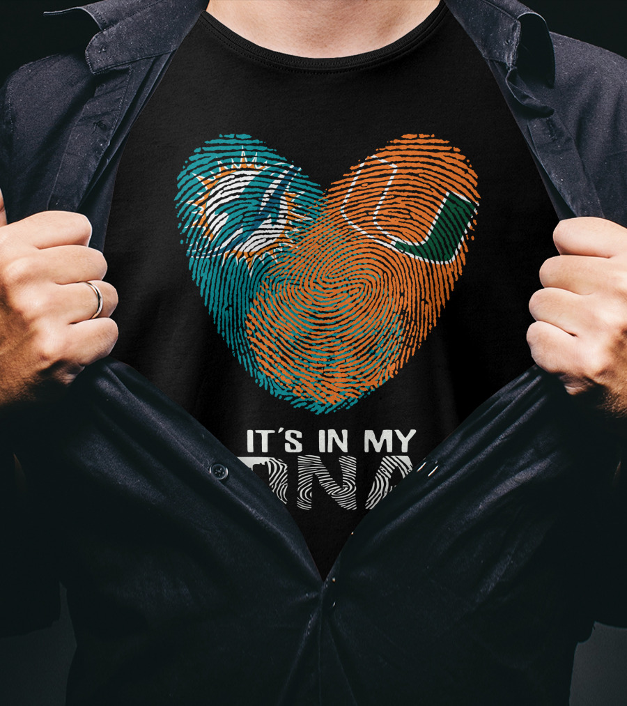 Dolphins Hurricanes It's In My DNA Fingerprint Heart Brandsymbol T-Shirt