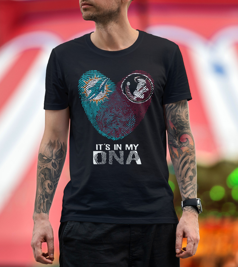 Miami Dolphins Florida State Seminoles It's In My Dna Fingerprint T-Shirt