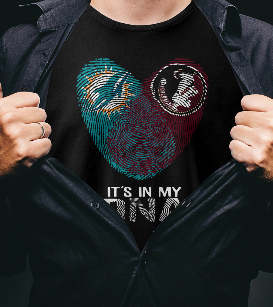 Miami Dolphins Florida State Seminoles It's In My Dna Fingerprint T-Shirt
