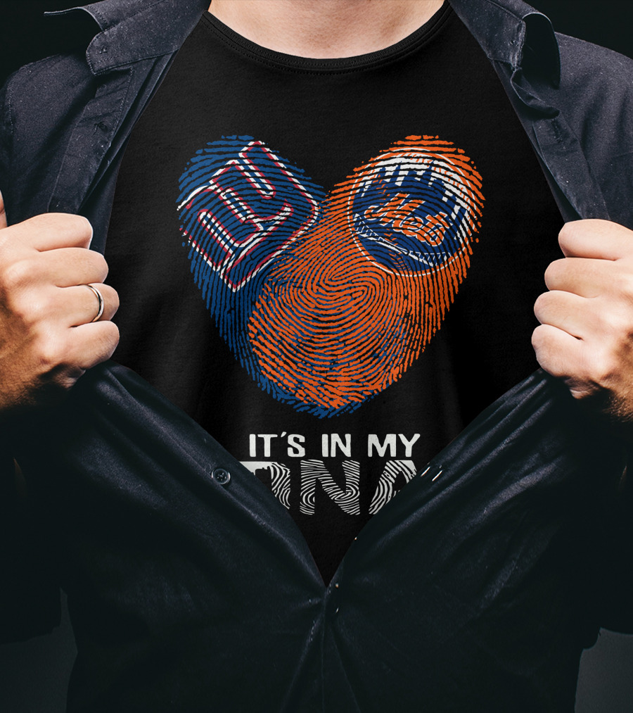 Giants Mets Fingerprint Heart It's In My Dna T-Shirt