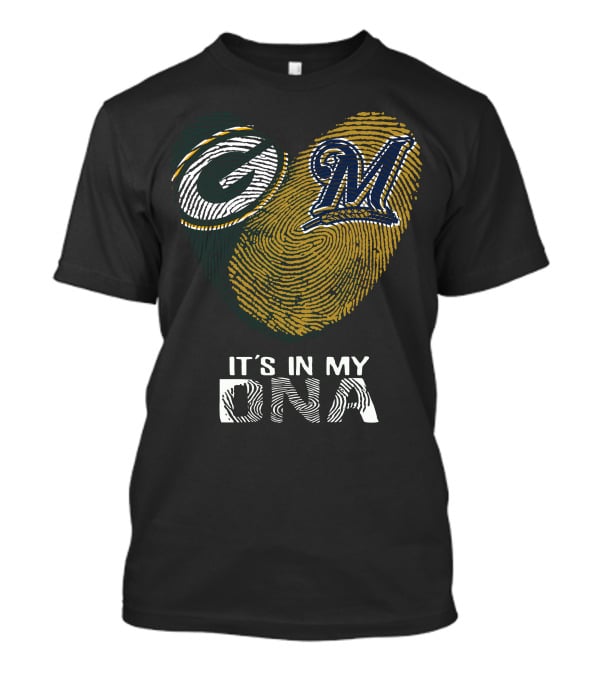 Packers Brewers It's In My Dna Heart Logo Fingerprint T-Shirt