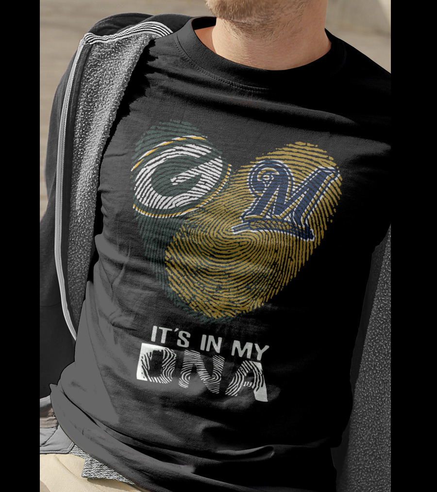 Packers Brewers It's In My Dna Heart Logo Fingerprint T-Shirt
