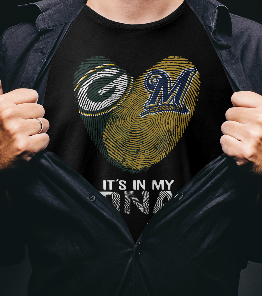 Packers Brewers It's In My Dna Heart Logo Fingerprint T-Shirt