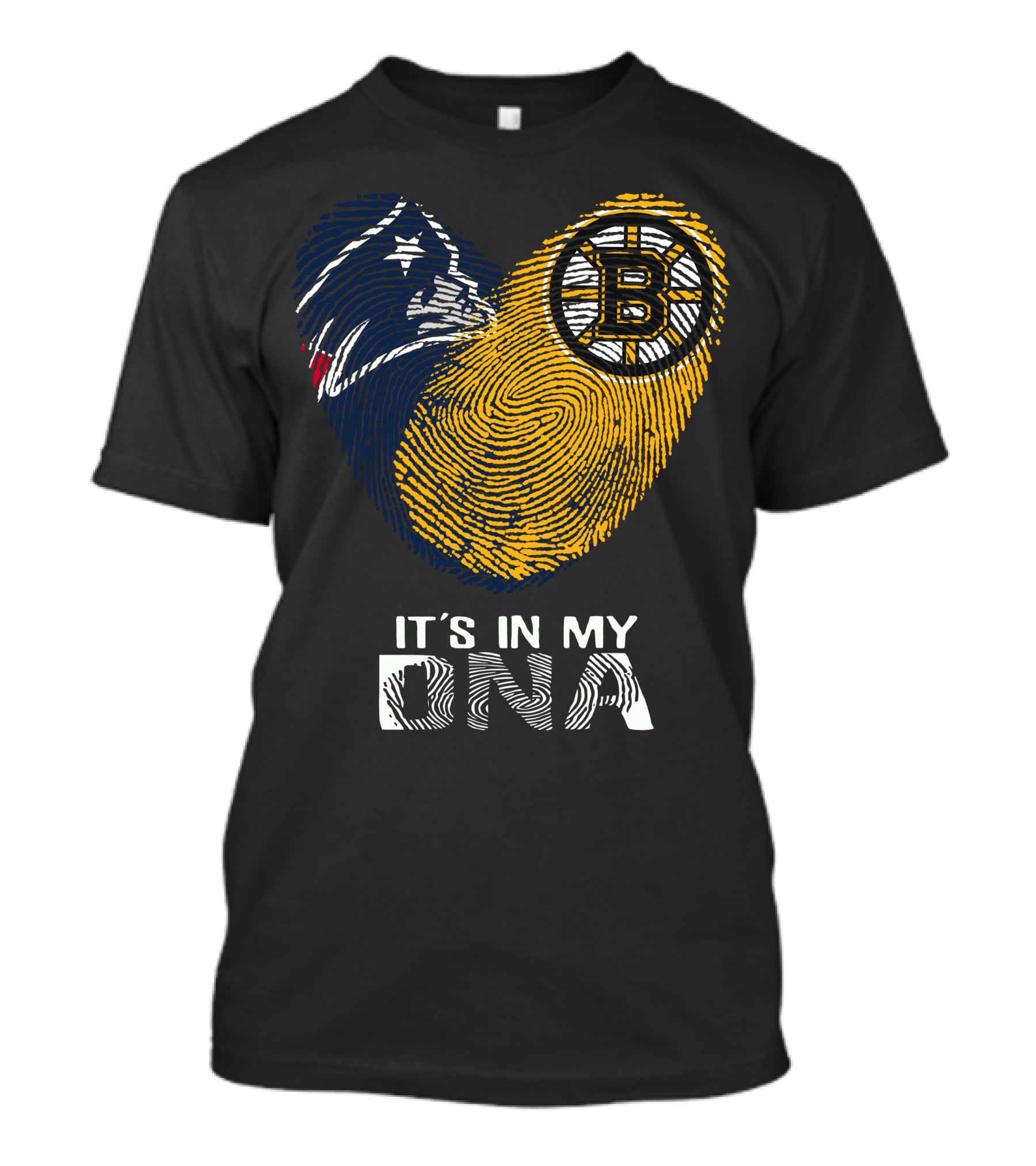 It's In My DNA Patriots Bruins Fingerprint Heart T-Shirt