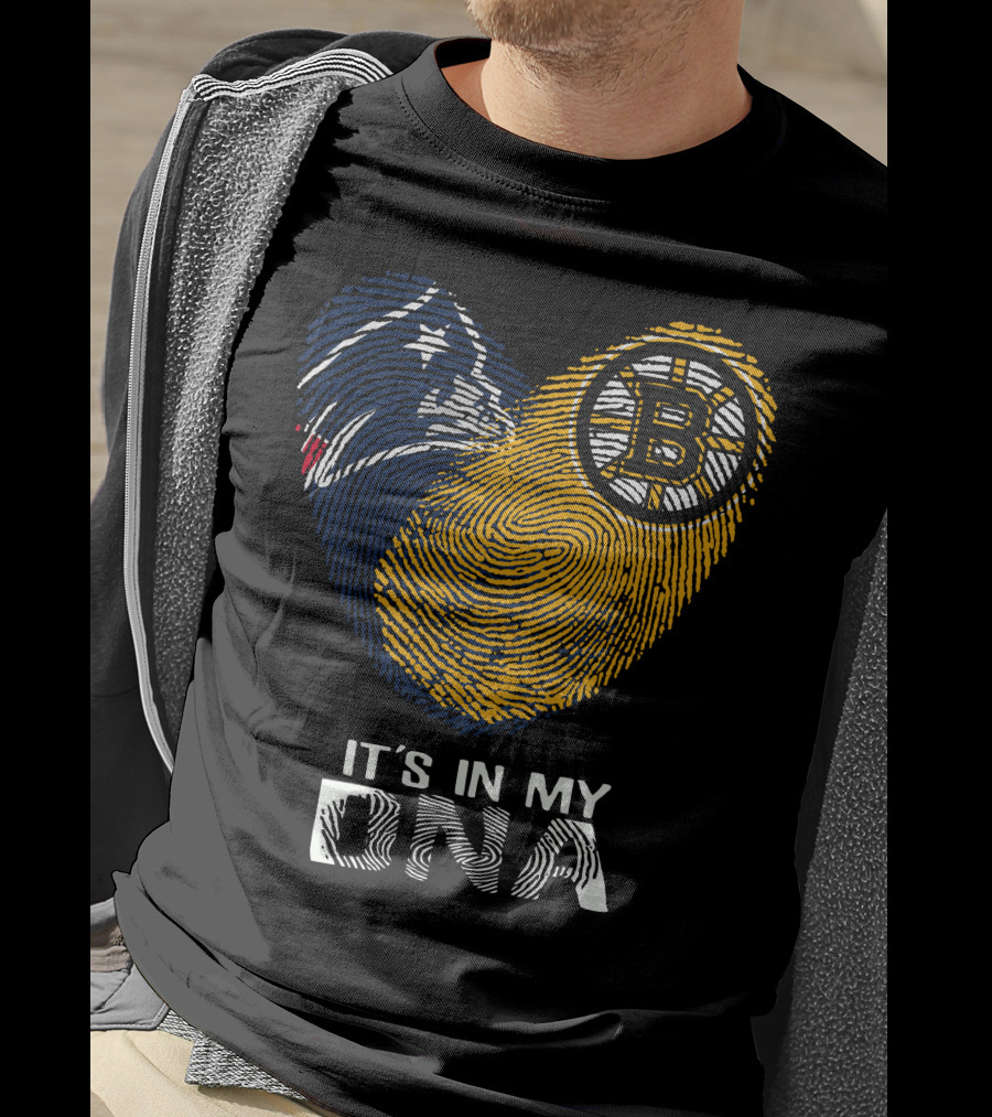 It's In My DNA Patriots Bruins Fingerprint Heart T-Shirt