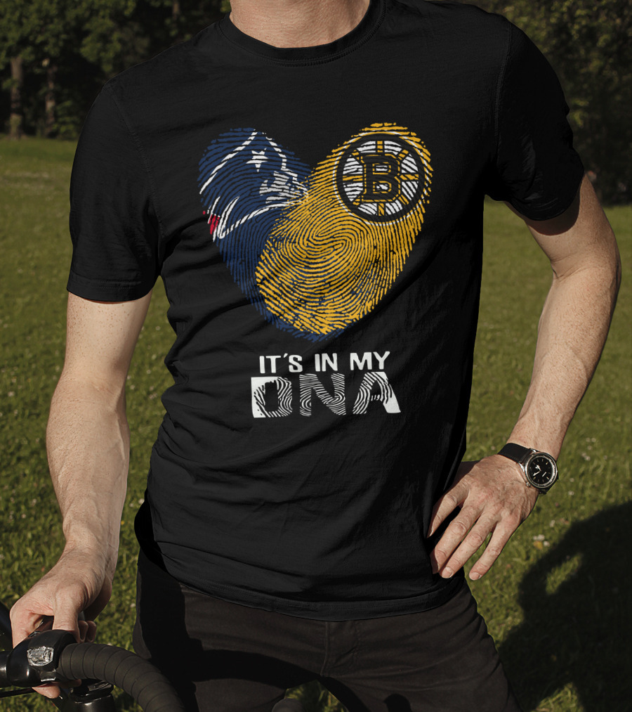 It's In My DNA Patriots Bruins Fingerprint Heart T-Shirt