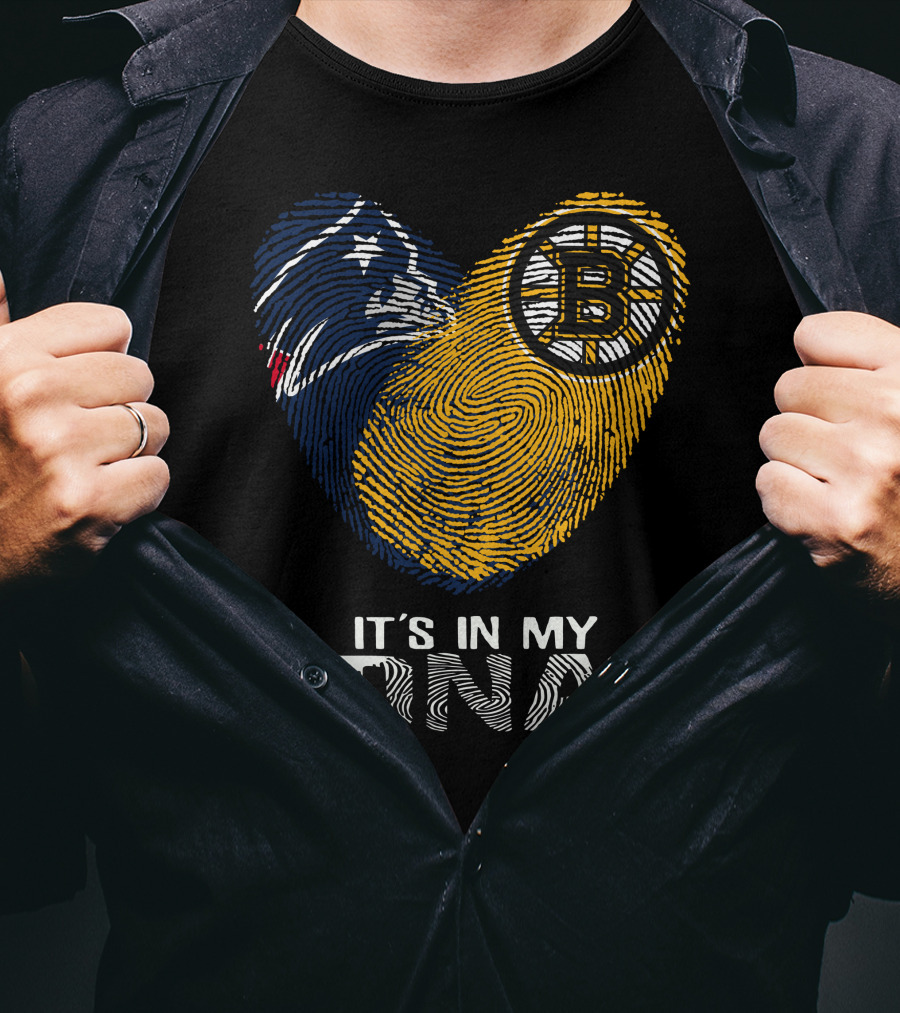 It's In My DNA Patriots Bruins Fingerprint Heart T-Shirt