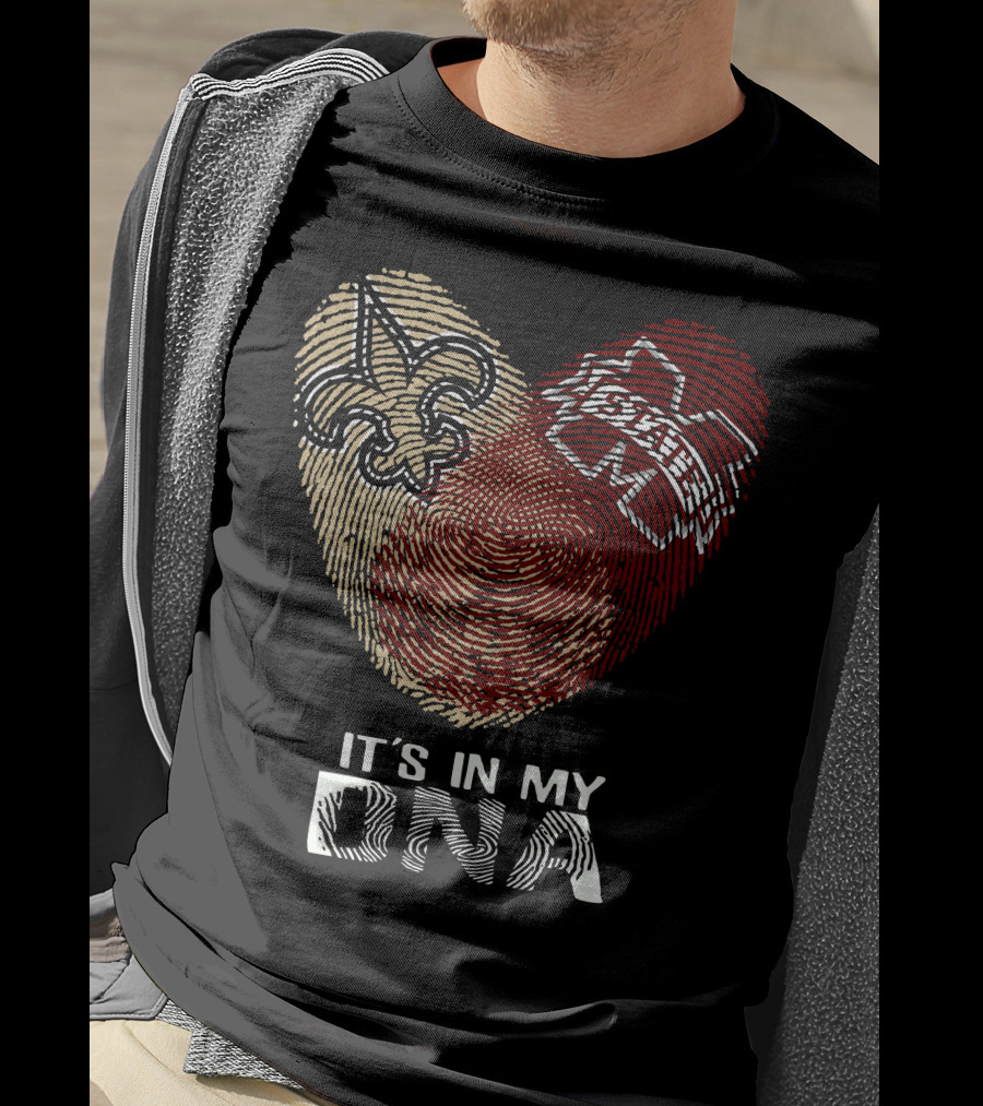 Saints Ms State It's In My Dna Fingerprint Heart Fleur-De-Lis T-Shirt
