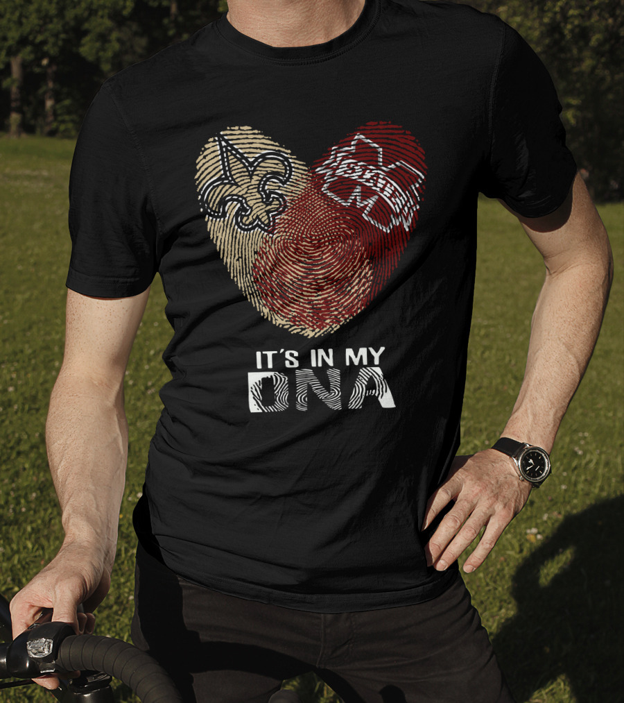 Saints Ms State It's In My Dna Fingerprint Heart Fleur-De-Lis T-Shirt