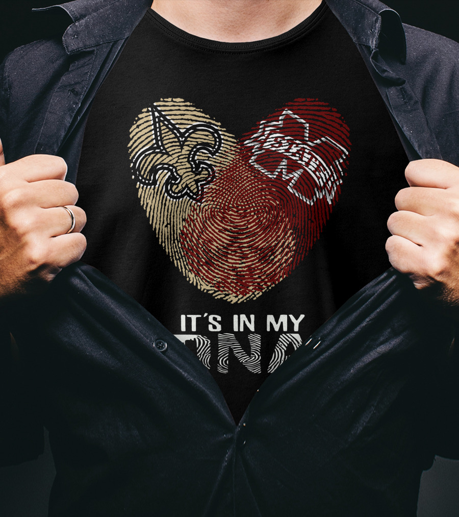 Saints Ms State It's In My Dna Fingerprint Heart Fleur-De-Lis T-Shirt