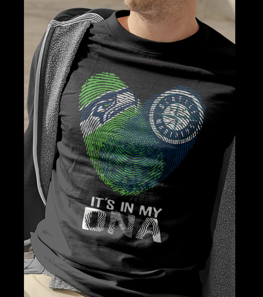 Seahawks Mariners It's In My Dna Fingerprint Heart T-Shirt
