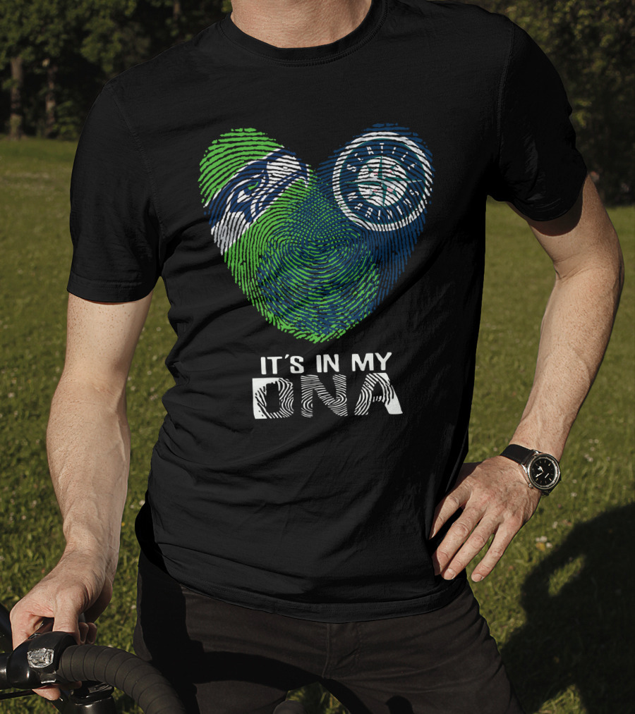 Seahawks Mariners It's In My Dna Fingerprint Heart T-Shirt