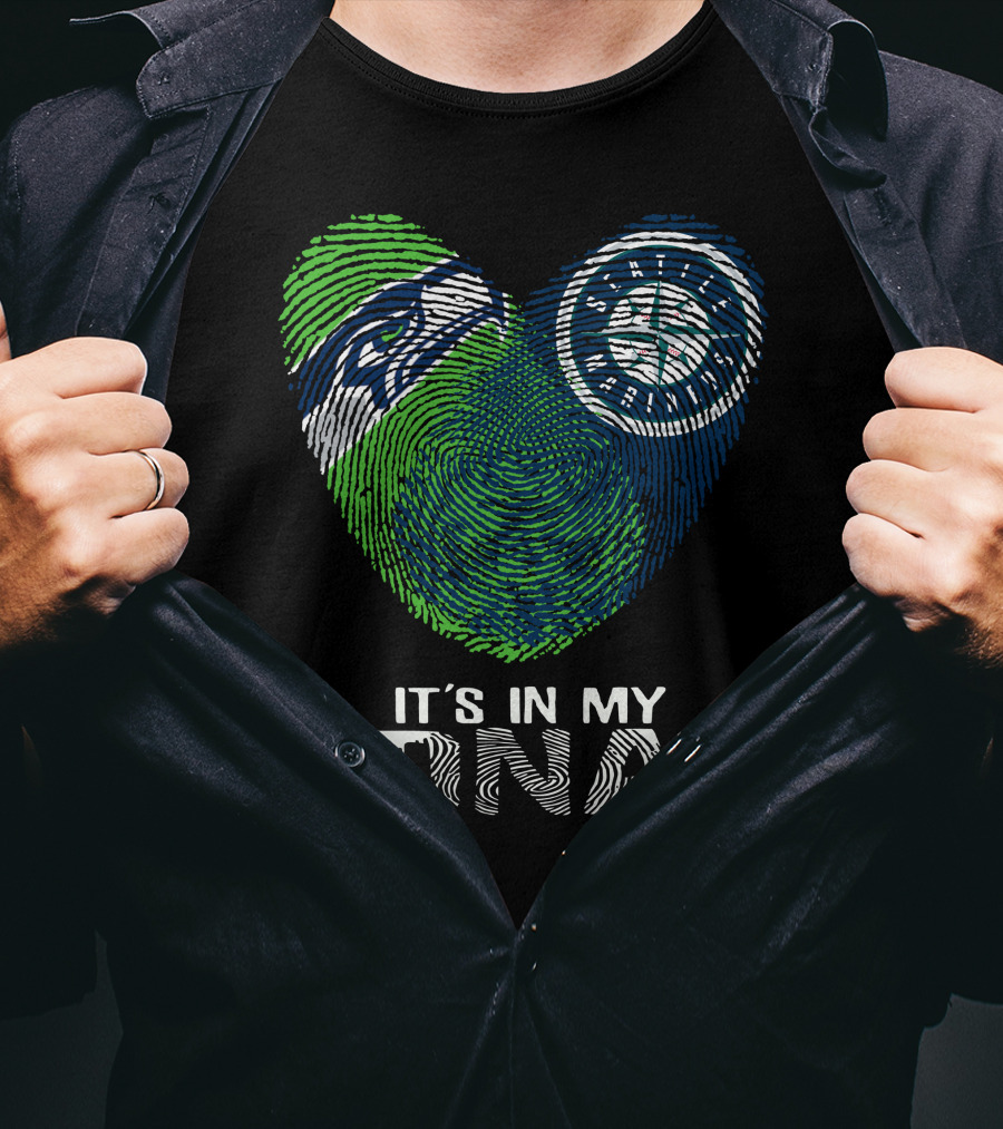 Seahawks Mariners It's In My Dna Fingerprint Heart T-Shirt