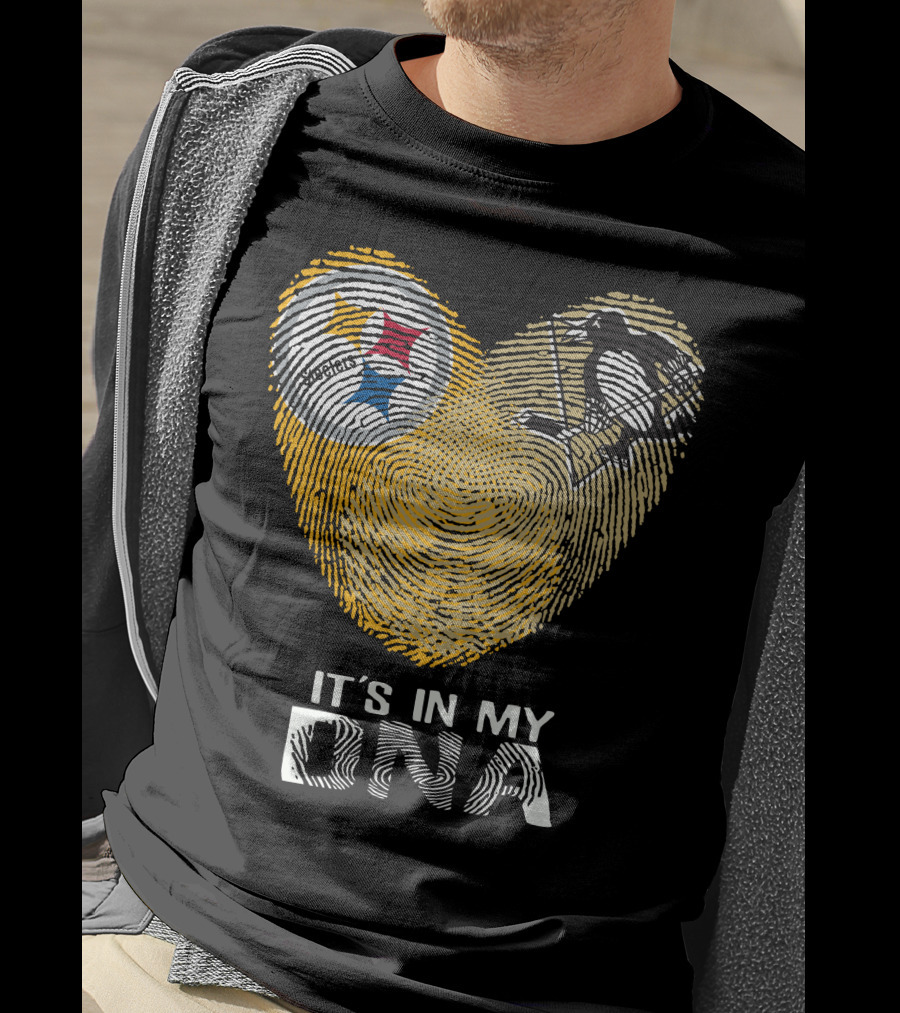 Steelers Penguins Heart It's In My Dna Fingerprint T-Shirt