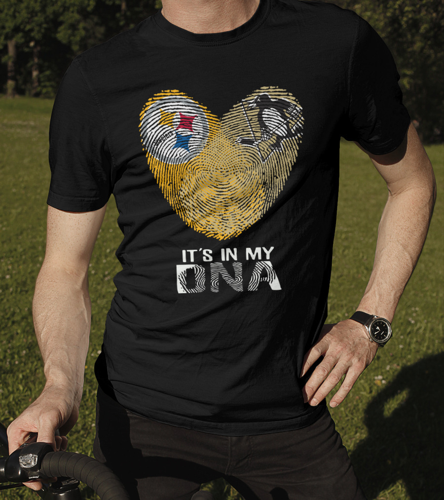 Steelers Penguins Heart It's In My Dna Fingerprint T-Shirt