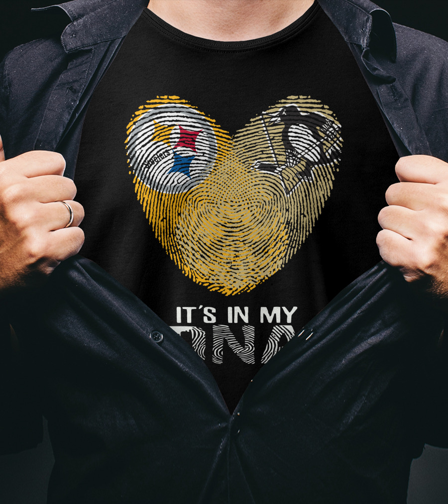 Steelers Penguins Heart It's In My Dna Fingerprint T-Shirt