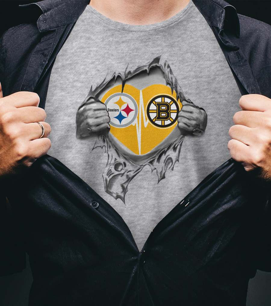 Steelers Bruins Heart Logo Fusion T-Shirt