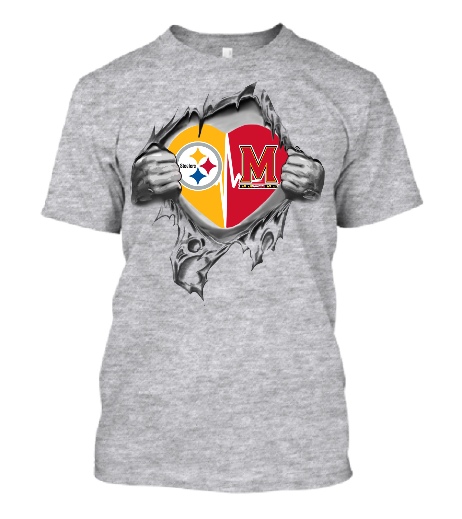 Steelers Maryland Heartbeat With Steelers And Maryland Terrapins Heart T-Shirt