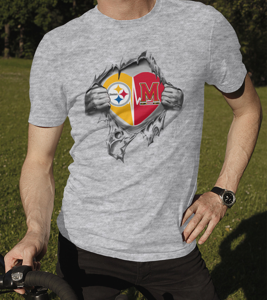 Steelers Maryland Heartbeat With Steelers And Maryland Terrapins Heart T-Shirt