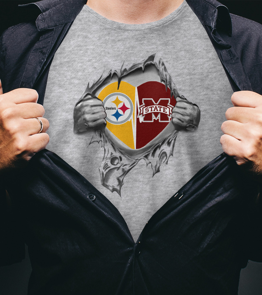 Steelers Ms State Heart Split Football Passion T-Shirt