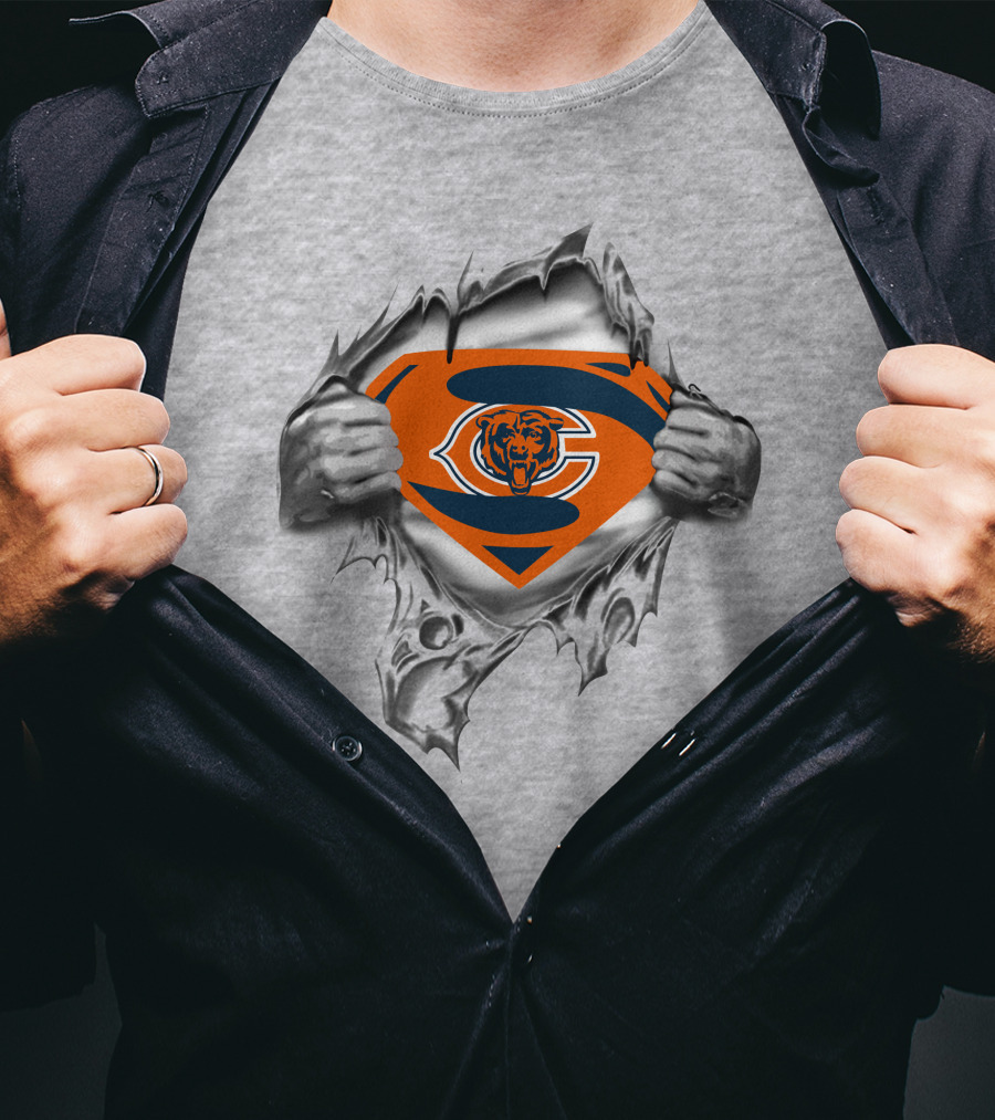 Chicago Bears Super Man Logo Rip T-Shirt