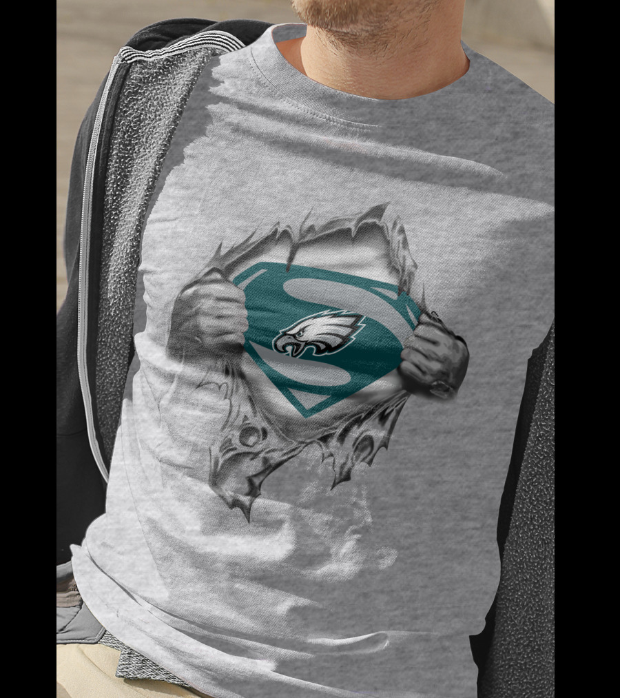 Eagles Superman Logo With Torn Effect And Hero Style Hands T-Shirt
