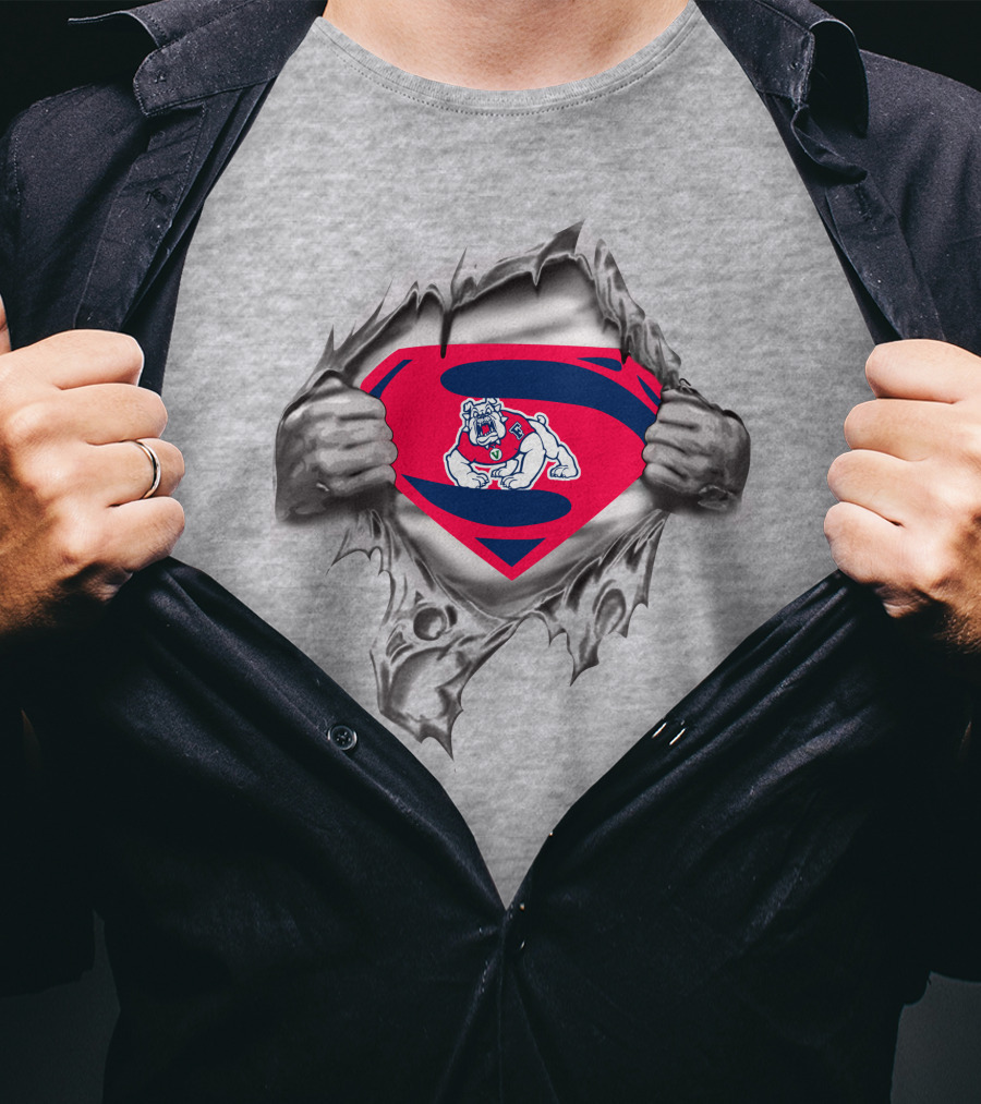 Fresno State Bulldog Superman Emblem With Bulldog Logo Torn T-Shirt