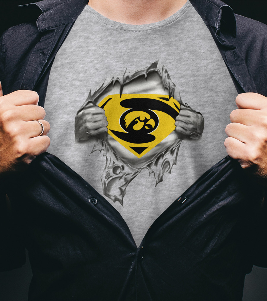 Iowa Hawkeyes Superman Logo Chest Rip T-Shirt